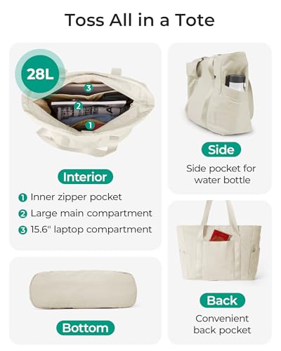 BAGSMART Gym Tote Bag for Women, 24L/28L Travel Tote Yoga Mat Bag - color: Beige, size: Medium