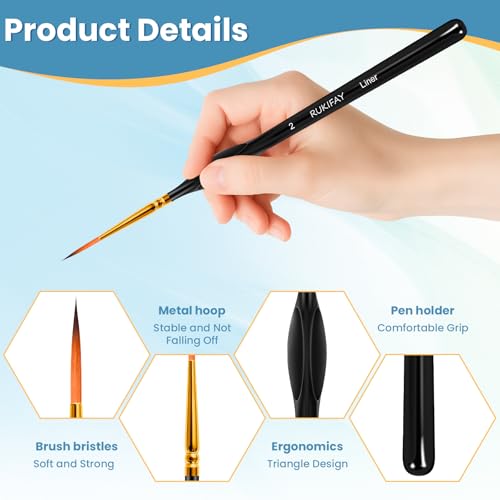 Miniature Paint Brushes 11PCS, RUKIFAY Paint Brushes Set Art Supplies | Acrylic Painting with Triangular Handles, Artist Brushes for Oil, Face Ceramics Model Detailing Watercolor Art Drawing Black