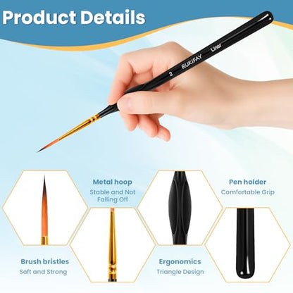 Miniature Paint Brushes 11PCS, RUKIFAY Paint Brushes Set Art Supplies | Acrylic Painting with Triangular Handles, Artist Brushes for Oil, Face Ceramics Model Detailing Watercolor Art Drawing Black