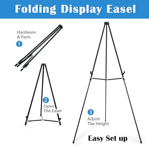 70" Adjustable Aluminum Display Easel Stand, Holds 20 lbs | Versatile Tripod Easel for Artistic Presentations, Lightweight and Sturdy for Art Shows, Exhibitions, and Studios - style: 1 Pack