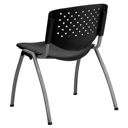 EMMA + OLIVER Home and Office Black Plastic Stack Chair with Perforated | Powder Coated, 880 LBS. Weight Capacity - color: Black