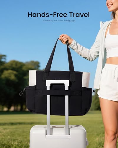 LOVEVOOK Travel Tote Bag for Women, Fits 15.6-Inch Laptop - color: Black-white-brown, size: 15.6 inch