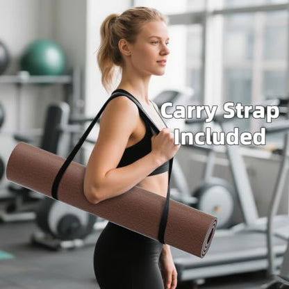 ILILI Exercise Mat 72''x25''×0.3''(8MM) | Compact Eco Friendly TPE Yoga Mat for Pilates & Fitness, Tear Resistant with Carry Strap for Home Gym Studio Stretching - color: brown