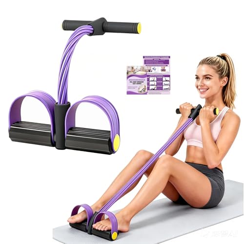 Multifunction Foot Pedal Resistance Bands with Handles, 6-Tube Elastic Yoga Exercise Bands, Home Gym Fitness Equipment for Women & Men to Tone Abs, Core, Legs, Arms, Waist - color: Black-purple