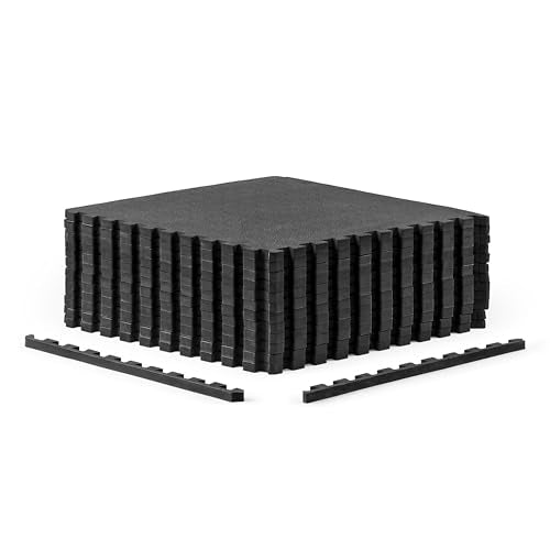 CAP Puzzle Exercise Mats | 3/4” Thick EVA Interlocking Foam Tiles for Home Gym Flooring | Multiple Options - color: Pebble - Black, style: 12 Tiles (48 SQ FT)
