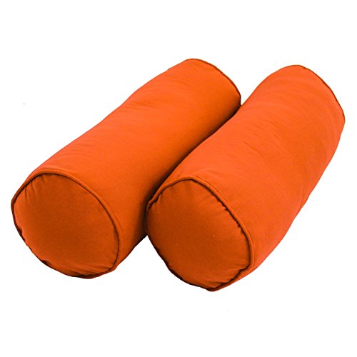 Blazing Needles Double-Corded Solid Twill Bolster Pillows with Inserts (Set of 2), 20" x 8", Tangerine Dream - color: Tangerine Dream