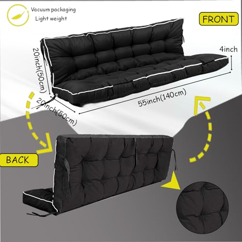 Porch Swing Cushion Three Seat Waterproof, Black, 40 x 55in - color: Black, size: 40 x 55in