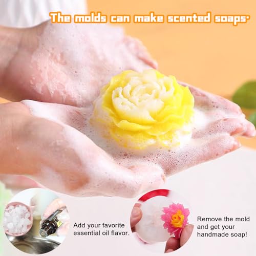 EuTengHao Peony Silicone Mold Set Flower Silicone Casting Mold Rose Resin Mold Easy Release Reusable for Wax Scented Candle Soap - Artistic Design for Home Decoration (6 Packs)