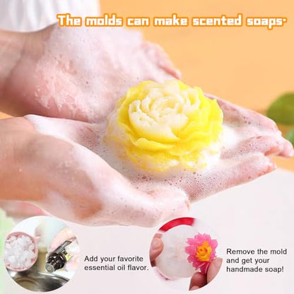 EuTengHao Peony Silicone Mold Set Flower Silicone Casting Mold Rose Resin Mold Easy Release Reusable for Wax Scented Candle Soap - Artistic Design for Home Decoration (6 Packs)