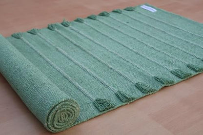 Jaipur art & Rugs Organic Cotton Yoga Mat - Eco-Friendly Hand-Woven Rug - Non Slip & Thick (24”x72”x5mm) for Everyday Fitness at Home - Comfortable Extra-Long - color: Light Green