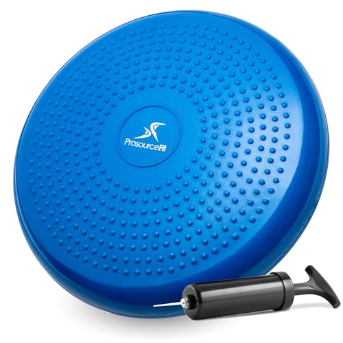 ProsourceFit Core Balance Disc Trainer, 14” Diameter with Pump for Improving Posture, Fitness, Stability - color: Blue