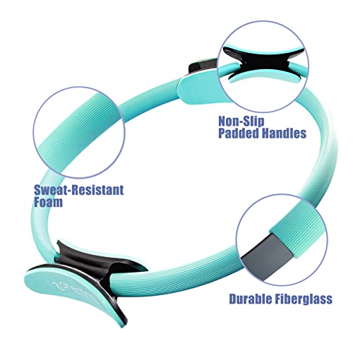 RitFit Pilates Ring 14 Inch Magic Fitness Circle for Inner Thigh Toning | Bonus Workout Guide & Storage Bag Included, Lightweight & Portable, Pilates Yoga Full Body Toning - style: Cyan