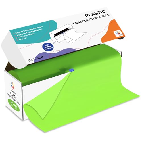 54IN X 320FT Plastic Table Cover Roll with Cutter Box, Cut to Size Plastic Table Cloths for Parties, Birthday, (Lime Green, 54"x3840"(Rectangular)) - color: Lime Green, size: 3840" x 54" (Rectangular)