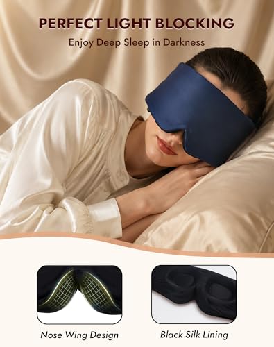 SilkSilky 22 Momme Mulberry Silk Sleep Mask for Side Sleepers, Dark Blue - color: Dark Blue