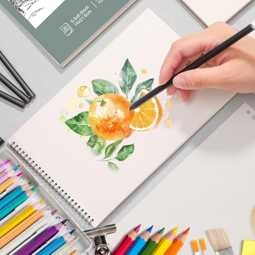 12 Pack Sketch Books 9 × 12 in, Top Spiral, 30 Sheets, Acid Free Paper | 100gsm Paper, Hardcover with Rigid Backboard, Lay-Flat Top Spiral, for Pencil, Charcoal, Ink & Sketching - color: Light Cyan, size: 9 × 12Inch（12 Pack）