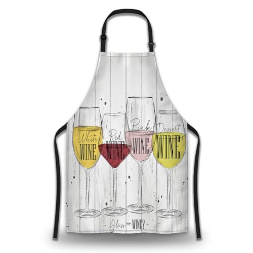 Cooking Apron for Men Wine Fun Aprons for Women for Kitchen Restaurant BBQ Painting Crafting Gardening 27” (W) x 31” (H), Waterproof Apron - color: Wine
