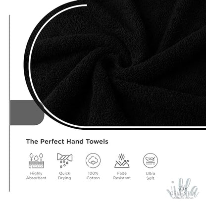 Villa Celestia Cotton Hand Towels Set of 4, 16 x 28, Oeko-TEX Certified, Quick Dry, Black - color: Black, size: Hand Towel - Pack of 4