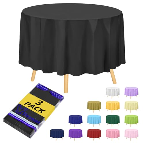Brand Round Black Plastic 84" Disposable Tablecloth (3 Pack), Party & Event Decorative Cover - color: Fa1 - Black, size: 3 PACK | Round | 84 Inch