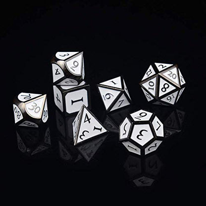HEIMDALLR Metal D&D Dice Set 7 pcs - Dice Box & Velvet Dice Bag; Metal DND Dice Set D&D (Dungeons and Dragons) w D20 - Blacksmith Craft Dice (Forge & Frost) - color: 07 Forge & Frost