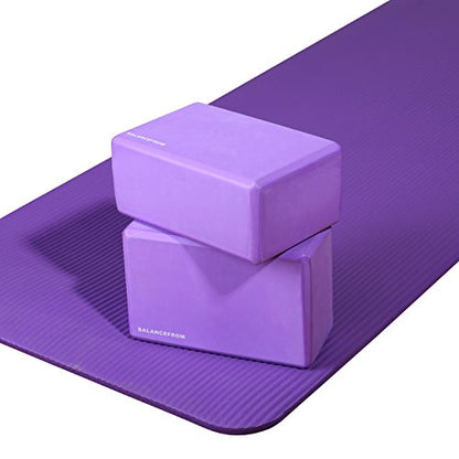 Fitvids Set of 2 High Density Yoga Blocks, 9"x6"x4" Each - color: Purple