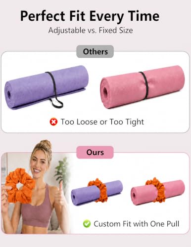 Yoga Mat Scrunchie Yoga Mat Strap Carrier Pilates Mat Holder | Holds Your Yoga Mat in Style, Adjustable & Stretchy Yoga Mat Band, Fits Most Standard Yoga Mats (mat not included),Yoga Gifts - color: Orange