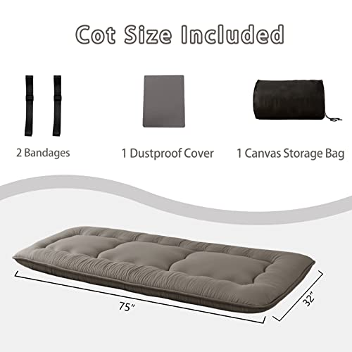 MAXYOYO Japanese Floor Mattress 4" Thick Cot Size Foldable Futon Mattress - color: Charcoal Grey, size: Cot