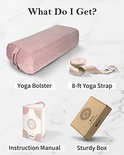 Tumaz Yoga Bolster Set, Rectangular Yoga Bolster with Washable Cover | Soft bolster for restorative yoga, meditation and stretching. Includes 8-ft strap, carry handle and washable cover - color: Avoberry