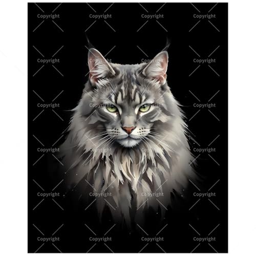Handsome Cat Paint by Numbers Kit for Adults - DIY Long-Haired Gray Cat with Green Eyes Painting on Canvas 8x12In, Framed Acrylic Paint Set, Suitable for Beginners, Art for Decoration or Gifts - color: FM05396, size: 8×12in Framed