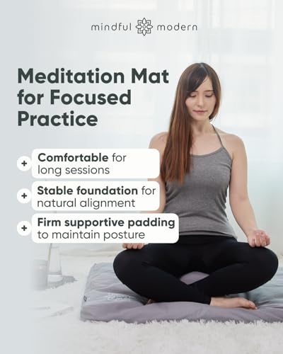 Mindful & Modern Zabuton Meditation Mat - Cotton Filled Yoga and Meditation Pad - Zabuton Meditation Cushion for Kneeling and Sitting Support - Large Rectangular Sitting Floor Pillow for Bench or Zafu - color: Cotton - Grey