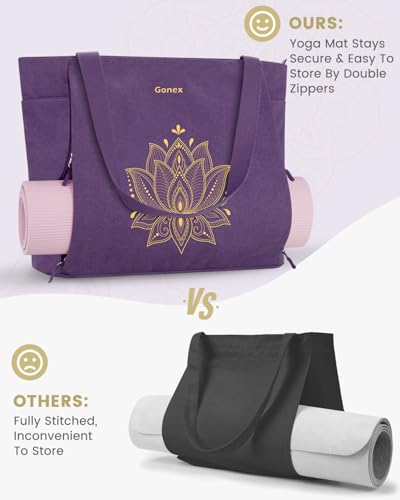 Gonex Yoga Mat Bag with Zipper Mat Carrier Canvas Gym Tote | Durable Canvas, Zipper Closures Prevent Slipping, Quick Access, Bottle Holder, Fits Yoga Blocks, Gym & Travel Use - color: Purple, size: X-Large(19.5×7×17inch)