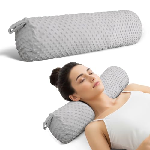 Roll Neck Pillow for Sleeping with Removable Cover Memory 24 x 5.9 Inch Cervical Round Pillow Long Cylinder Bolster Body Pillows for Neck Back Leg Lumbar Support Light Grey - color: Light Grey