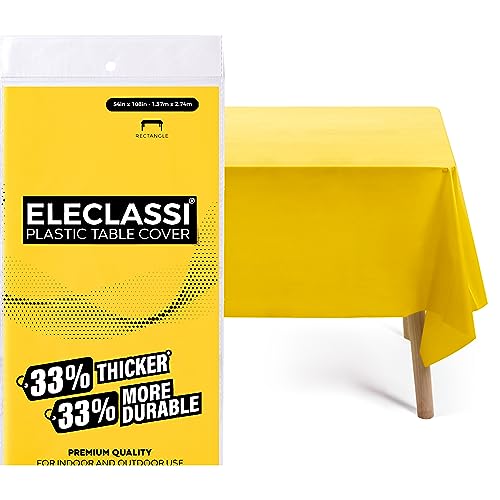 Eleclassi Yellow 12 Pack Premium Disposable Plastic Tablecloth 54 x 108 in - Plastic Table Cloth Disposable Tablecloth for Rectangle Table Up to 8 Feet - color: Yellow, size: 12 Pack Rectangle