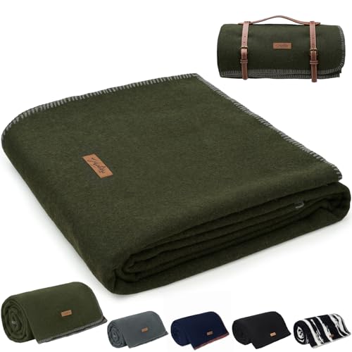 Molithe 100% Wool Blanket, 62" x 86", Warm, Thick, Washable, Military - color: Olive Green, size: Large