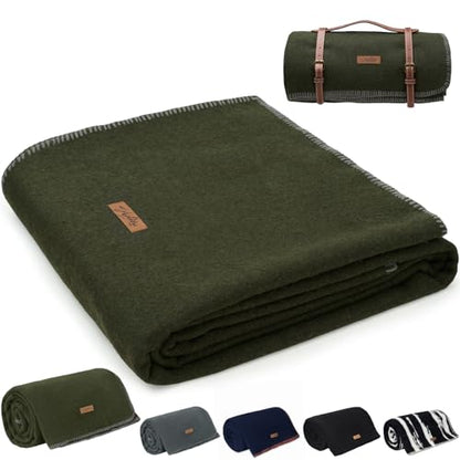 Molithe 100% Wool Blanket, 62" x 86", Warm, Thick, Washable, Military - color: Olive Green, size: Large