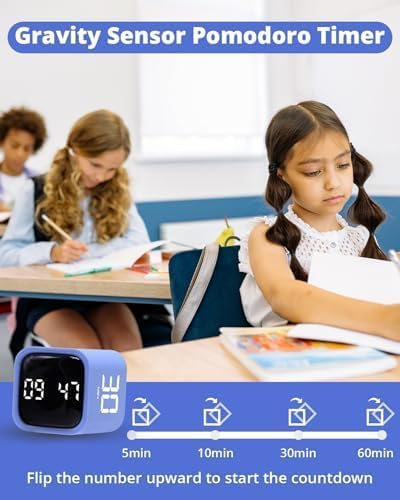 Productivity Timer Flip Gravity Sensor Cube Timer Countdown & Countup,Mute & Vibrate & Sound，5/10/30/60min & Custom Timing, Perfect for ADHD,Work,Learning,Kitchen Cooking (1Blue) - color: Blue