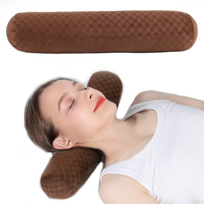 Neck Roll Pillow,Cervical Neck Pillow Bolster Pillow for Sleeping | Cotton neck roll, machine-washable cover, supports neck, legs, back & sleeping, slim bolster for bed & yoga - color: Checkerboard--brown