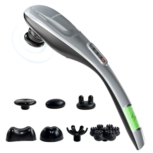 MEGAWISE Handheld Back Massager | Deep Tissue Percussion Massage for Back, Neck, Shoulders, Waist and Legs (Cordless Silver) - color: Silver