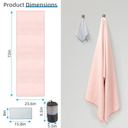 YESLIFE Non-Slip Yoga Towel, 72"x24", Pink | Microfiber yoga mat towel, grip dots, sweat absorbent, hot yoga Pilates workout, includes sweat towel, Pink - color: Pink