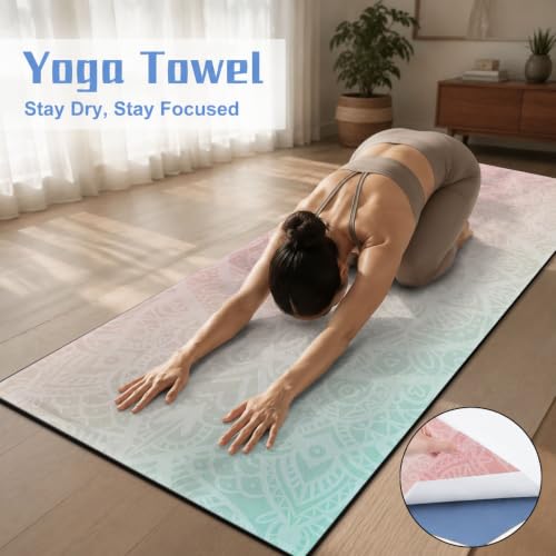 Yoga Mat Towel, Hot Yoga Non Slip with 4 Corner Pockets, 74 x 26 in - color: Pink Flower-01, size: Large