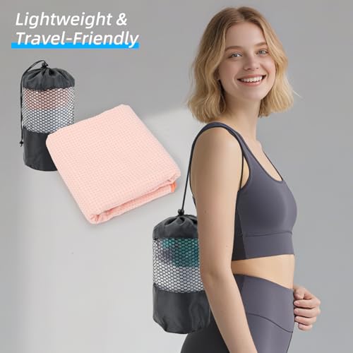 YESLIFE 2-Pack Non-Slip Extra Thick Hot Yoga Towel with Sweat Towel, Microfiber Sweat Absorbent Yoga Mat Towel with Grip Dot, Pilates Mat, 72" x 24", Pink - color: 2 Pink