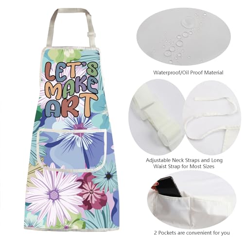 MBMSO Painting Artist Apron with Pockets Artist Painter Gifts Art Lover Gift for Art Teacher Student Painter Apron Waterproof - color: Let's Make Art Apron