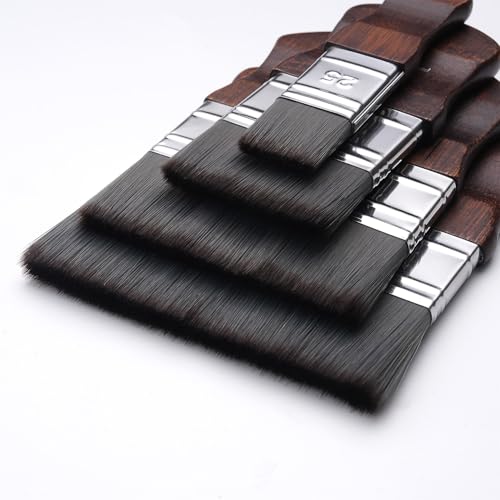 Fuumuui 4pcs Flat Paddle Paint Brush Set, Scale Brushes, Large Blending Paint Brush, Wide Flat Paint Brushes with Short Ergonomic Handle for Oil and Acrylic Paints(1'', 2'', 3'', 4'') - color: Brown