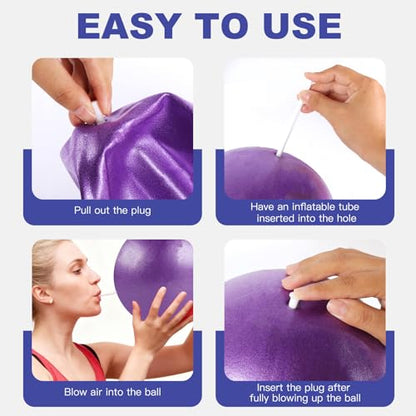 Guirnd Pilates Ball 2P, 9 Inch Workout Ball for Women Men Kid Toddler, Small Exercise Ball with Pump for Physical Therapy, Stability, Stretching, Barre, Yoga, Core(Pink & Purple)