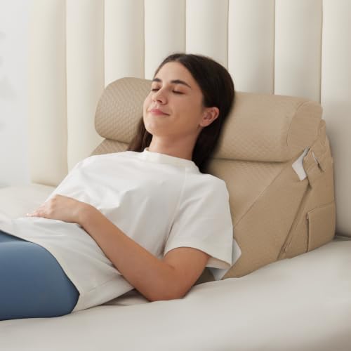 BIEEZZK Wedge Pillow Set for After Surgery, Wedge Pillow for Acid Reflux, Bed Wedge Pillow with Adjustable 9&12inch for Headboard,Sleeping, Orthopedic Memory Foam for Neck&Back Support, Brown - color: Brown, size: Adjustable Wedge+1 Pillow
