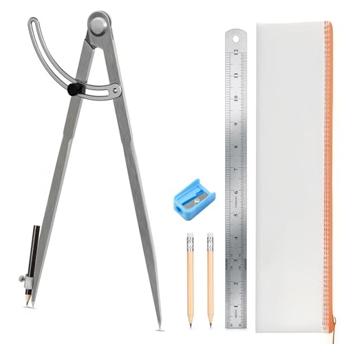 12 inch Compass for Geometry, Compass for Woodworking, Precision Woodworking Compass with Wing Divider and Pencil Holder, Large Compass for Geometry, Woodworking Compass, Drafting, Drawing Compass - size: 12in