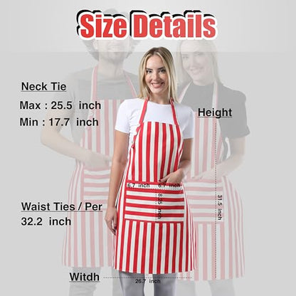 TOSHEX Kitchen Apron Cotton Waterdrop Resistant Adjustable Button Women Men | Premium Cotton Cooking Apron with Pocket. Striped, Gift, Red - color: Red