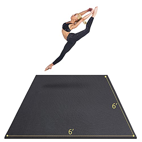 GXMMAT Large Yoga Mat 6'x4'/6'x6'(7mm) & 7'x5'(9mm) | Extra Thick Workout Mats for Home Gym &Garage Flooring,Comfortable Barefoot Non-Slip Wide Exercise Mat for Pilates,Stretching - color: Black Real, size: 6*6 FT
