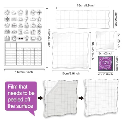 6Pcs Diary Journal Clear Stamps for Card Making, Star Rating Silicone Stamps for Crafting&DIY Scrapbooking, Weather & Reading Icons Journaling Decor - style: 29Pcs Diary Planner Clear Stamps
