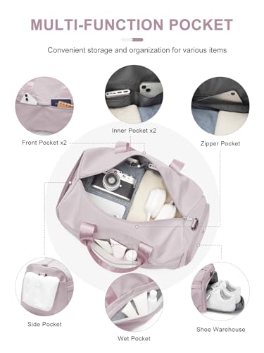 Gym Bag for Women with Shoe Compartment, Sport Travel Duffel Bag for Men - color: Pink