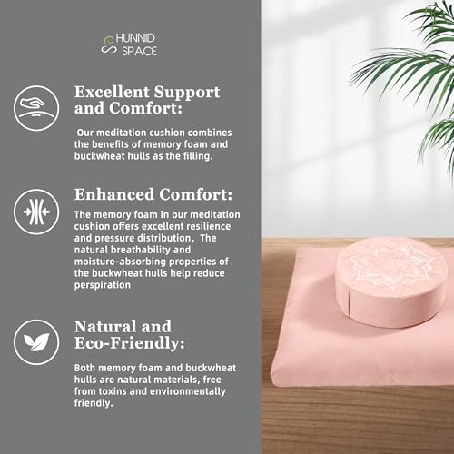 Meditation Cushion Set Zafu & Zabuton – Buckwheat Hull & Memory Foam, Adjustable Floor Pillow for Yoga, Meditation & Sitting, Removable Velvet Cover (Blush Pink) - color: Blush Pink